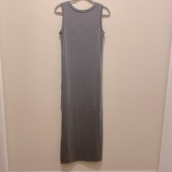 Athleta Gaia Layered Maxi Dress Heather Gray  Side Slit Sleeveless - Picture 4 of 7
